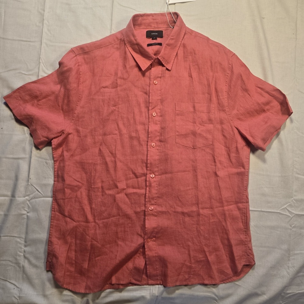 NWT Vince Men's Cotton/Linen Short Sleeve Shirt Red Size Large